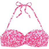 Vivance Bügel-Bandeau-Bikini-Top "Leni", Damen, Gr. 34, Cup C, weiß (neonpink, weiß), Microfaser, bedruckt, geblümt, Bikini-Oberteile Bügel-Bandeau-Bikini-Top, mit gelaserter Wellenkante