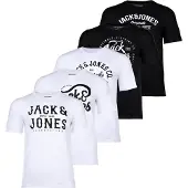 Jack & jones JACK&JONES Herren T-Shirt, 5er Pack - JJLEOGRA TEE CREW NECK, Kurzarm, Rundhals, Baumwolle, Logo-Print