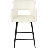 Beliani Barstuhl Weiß Samtbezug Gesteppt mit Rückenlehne Armlehnen Fußstütze Modern Glamourös Wohnzimmer Esszimmer Küche Thekenstuhl Barhocker