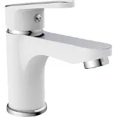Schutte Waschtischarmatur ALASKA, Wasserhahn Bad mit Ablaufgarnitur, Mischbatterie Waschbecken mit Pop Up Stöpsel, Weiß/Chrom