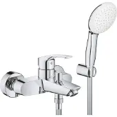GROHE Eurosmart Einhand-Wannenarmatur, Aufputzmontage, mit Brausegarnitur, Ausladung 188mm, 25276003
