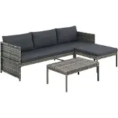 vidaXL 3-tlg. Garten-Lounge-Set mit Auflagen Poly Rattan Grau