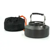 Intirilife Camping Wasserkocher Outdoor Kochkessel aus Aluminium in Schwarz mit 1.1 L Füllmenge - Zum Kochen von Wasser Tee Kaffee oder Suppe beim Camping oder auf Reisen