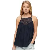Superdry für Damen. W6011860A Marineblaues Tanktop mit Spitze (M), Lässig, Viskose, Ärmellos / Hosenträger