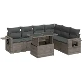 vidaXL 7-tlg. Garten-Sofagarnitur mit Kissen Grau Poly Rattan