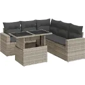 vidaXL 6-tlg. Garten-Sofagarnitur mit Kissen Hellgrau Poly Rattan