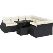 vidaXL 9-tlg. Garten-Sofagarnitur mit Kissen Schwarz Poly Rattan