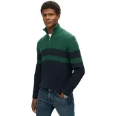 Superdry für Herren. M6110651A Pullover mit halbem Reißverschluss Cotton Classics Stripe grün, marineblau (M), Lässig, Baumwolle