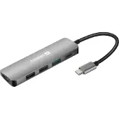 Sandberg USB-C Dock HDMI+3xUSB+PD 100W, Kabelgebunden, USB 3.2 Gen 1 (3.1 Gen 1) Type-C, 100 W, Grau, 4K Ultra HD, Aluminium