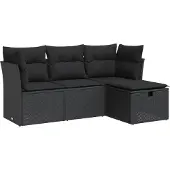 vidaXL 4-tlg. Garten-Sofagarnitur mit Kissen Schwarz Poly Rattan