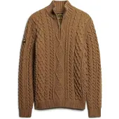 Superdry für Herren. M6110527A Geflochtener Strickpulli mit halbem Reißverschluss Vintage Jacob braun (XL), Lässig, Acryl