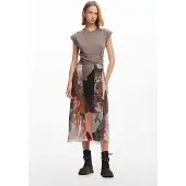 Desigual für Damen. 24WWVK76 Braunes geblümtes Hybrid-Midikleid (L), Lässig, Polyester, Kurzarm