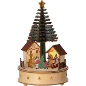 Lumineo Village de Holz LED mit Szene de Baum, 25 cm de Höhe, musikalisch, LED white warm, drehbarer Baum
