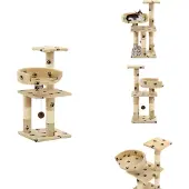 vidaXL Katzen-Kratzbaum mit Sisal-Säulen 65 cm Pfoten-Aufdruck Beige - Kratzbäume