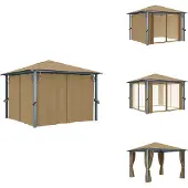 vidaXL Pavillon mit Vorhang 300x300 cm Taupe Aluminium - Pavillons & Partyzelte