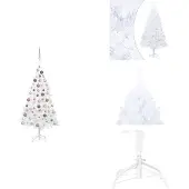 vidaXL Künstlicher Weihnachtsbaum mit Beleuchtung & Kugeln Weiß 120 cm - Weihnachtsbäume