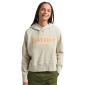 Superdry für Damen. W2011829A Core Sport kurzes Sweatshirt mit quadratischem Schnitt und beiger Kapuze (16), Lässig, Baumwolle, Langarm