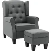 vidaXL Sessel mit Fußhocker Hellgrau Stoff