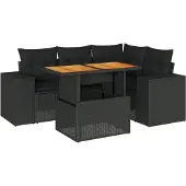 vidaXL 5-tlg. Garten-Sofagarnitur mit Kissen Schwarz Poly Rattan