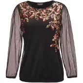 Goldner Longpullover "Kurzgröße Glanzshirt mit Paillettenstickerei" Aufwendig mit Pailletten bestickt