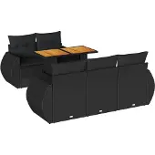 vidaXL 6-tlg. Garten-Sofagarnitur mit Kissen Schwarz Poly Rattan