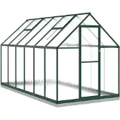 vidaXL Gewächshaus mit Fundamentrahmen Grün 334x169x202 cm Aluminimum