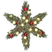 Black Box Trees Kaprun Weihnachtskranz Stern mit warmweißen LED-Lichtern - Ø60 cm - Grün gefrostet, Rot