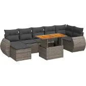 vidaXL 8-tlg. Garten-Sofagarnitur mit Kissen Grau Poly Rattan