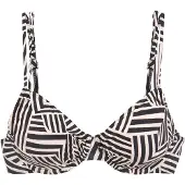 LASCANA Bügel-Bikini-Top "Cleo", Damen, Gr. 36, Cup D, beige (schwarz, creme), Elasthan, Recycling-Polyamid, bedruckt, Bikini-Oberteile Bügel-Bikini-Top, mit geometrischem Druck