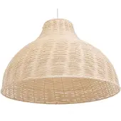 Beliani Hängeleuchte Hellbraun/ heller Holzfarbton aus Rattan/Metall Halbkugel für Wohn- Schlaf- und Esszimmer Boho Stil