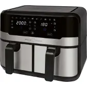 ProfiCook Doppel-Heißluftfritteuse 9 Liter, XXL Heißluftfritteuse Doppelkammer, Frittieren mit heißer Luft ohne zusätzliches Öl, 9 Programme, Air Fryer, Touchscreen, PC-FR 1242 H, 2400W