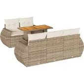vidaXL 6-tlg. Garten-Sofagarnitur mit Kissen Beige Poly Rattan