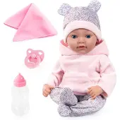 Bayer Reborn Baby Puppe mit Zubehör Teddybär 38 cm