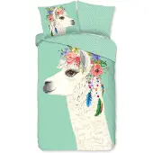 Muller Textil Good Morning Kinderbettwäsche "Lama" - Mint - (140x200/220 cm) - Baumwolle