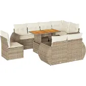 vidaXL 9-tlg. Garten-Sofagarnitur mit Kissen Beige Poly Rattan