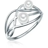 Lulu & Jane Perlen-Ring Messing Muschelkernperle in silber | Gr.: 54