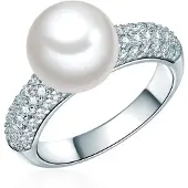 Lulu & Jane Perlen-Ring Messing Zirkonia Muschelkernperle in silber | Gr.: 52