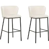 Beliani Barstuhl 2er Set Cremeweiß Bouclé und Metall mit Niedriger Lehne Fußstützen Retro Design Sitzmöbel Wohnzimmer Küche Bar Wohnküche Ausstattung