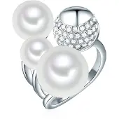 Lulu & Jane Perlen-Ring Messing Glas Muschelkernperle in silber | Gr.: 54
