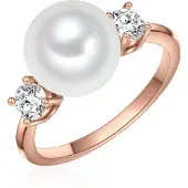 Lulu & Jane Perlen-Ring Messing Zirkonia Muschelkernperle in roségold | Gr.: 58