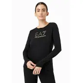 EA7 für Damen. 8NTT51_TJDQZ Langarm-T-Shirt Evolution aus schwarzer Baumwolle und Stretch-Modal (XS), Lässig
