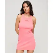 Superdry für Damen. W8011595A Rosa besticktes Kanal-Kleid (L), Lässig, Ärmellos / Hosenträger, Bio-Baumwolle, Nachhaltig