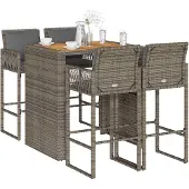 vidaXL 5-tlg. Gartenbar-Set mit Kissen Grau Poly Rattan Akazie