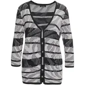 Goldner Kurzgröße: Strickjacke mit V-Ausschnitt in schwarz / weiß / gemustert | Gr.: 20