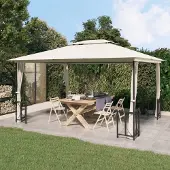 The Living Store Pavillon mit Seitenwänden & Doppeldach 3x4 m Creme