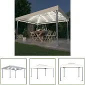 The Living Store Pavillon mit LED-Lichterkette 400x300 cm Cremeweiß Aluminium