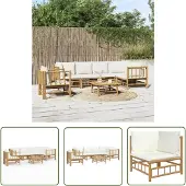 The Living Store 7-tlg. Garten-Lounge-Set mit Cremeweißen Kissen Bambus