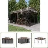 The Living Store Pavillon mit Moskitonetz & LED-Lichterkette 4x3x2,73 m Taupe
