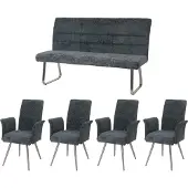 Mendler Esszimmer-Set MCW-G55, 4er-Set Stuhl mit Armlehne+Sitzbank 160cm, Edelstahl gebürstet Stoff/Textil Chenille blau-grün