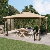 The Living Store Pavillon mit Seitenwänden & Doppeldach 3x4 m Taupe